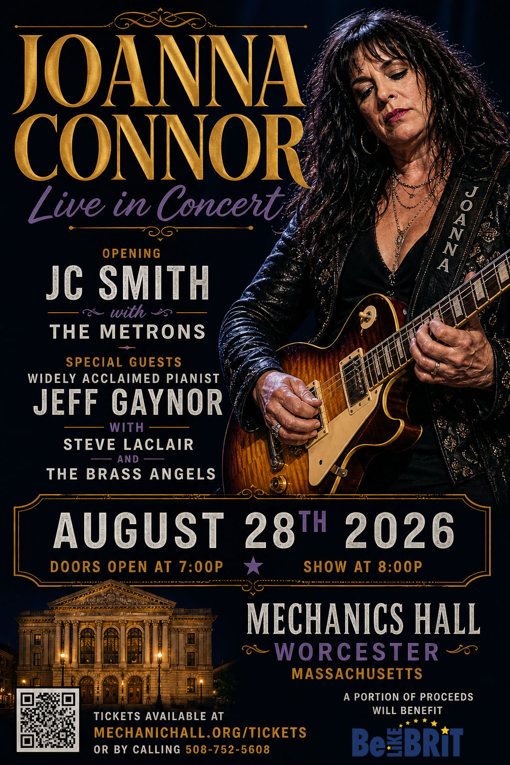 Digital Flyer for A Spectacular Night of Blues featuring Hometown Blues Queen Joanna Connor plus special performance by Blues Legend JC Smith joined by Worcester’s own The Metrons